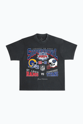 Super Bowl XXXIV: St. Louis Rams vs. Tennessee Titans, schweres, stückgefärbtes T-Shirt – Schwarz