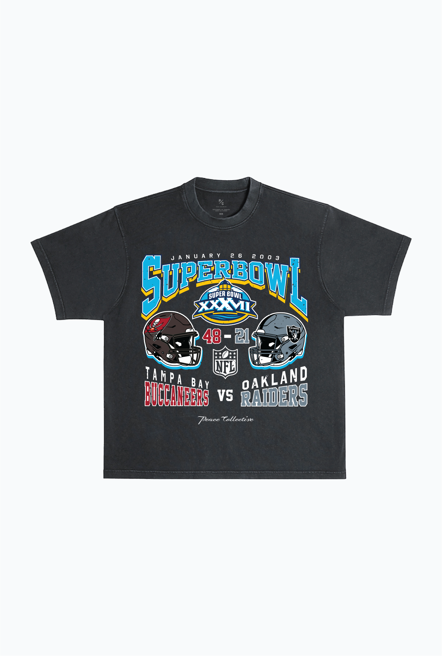 Super Bowl XXXVII : T-shirt épais teint en pièce Tampa Bay Buccaneers contre Oakland Raiders - Noir 