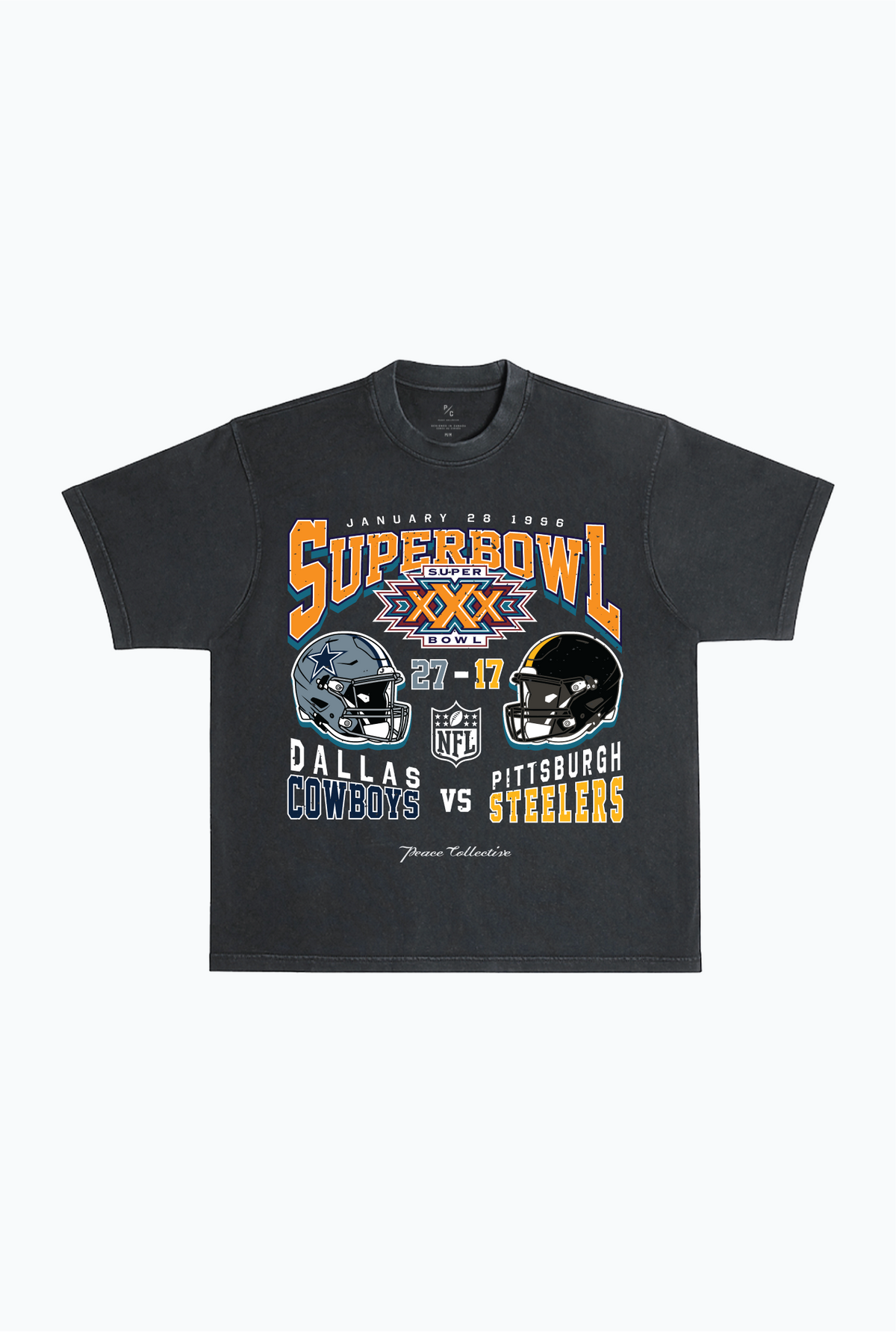 Super Bowl XXX : T-shirt épais teint en pièce Dallas Cowboys vs Pittsburgh Steelers - Noir