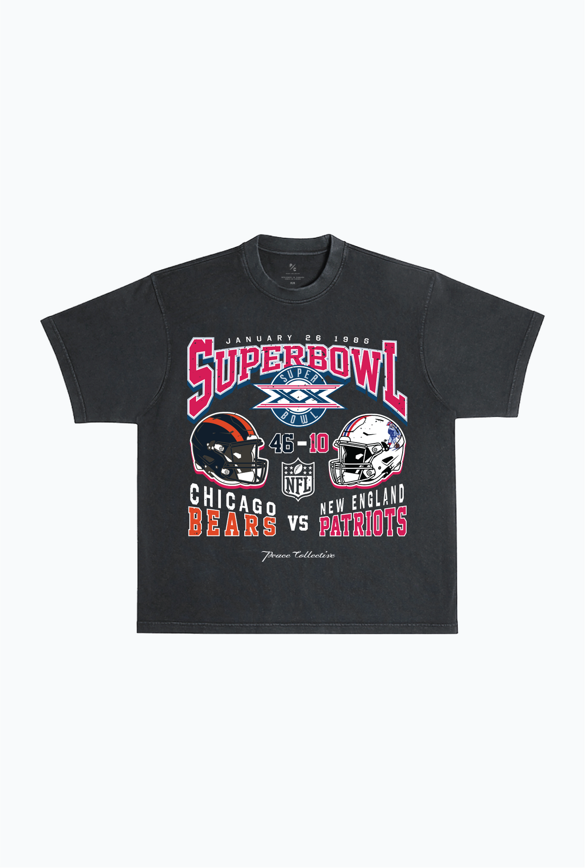 Super Bowl XX: Chicago Bears vs New England Patriots Garment Dyed Heavyweight T-Shirt - Black