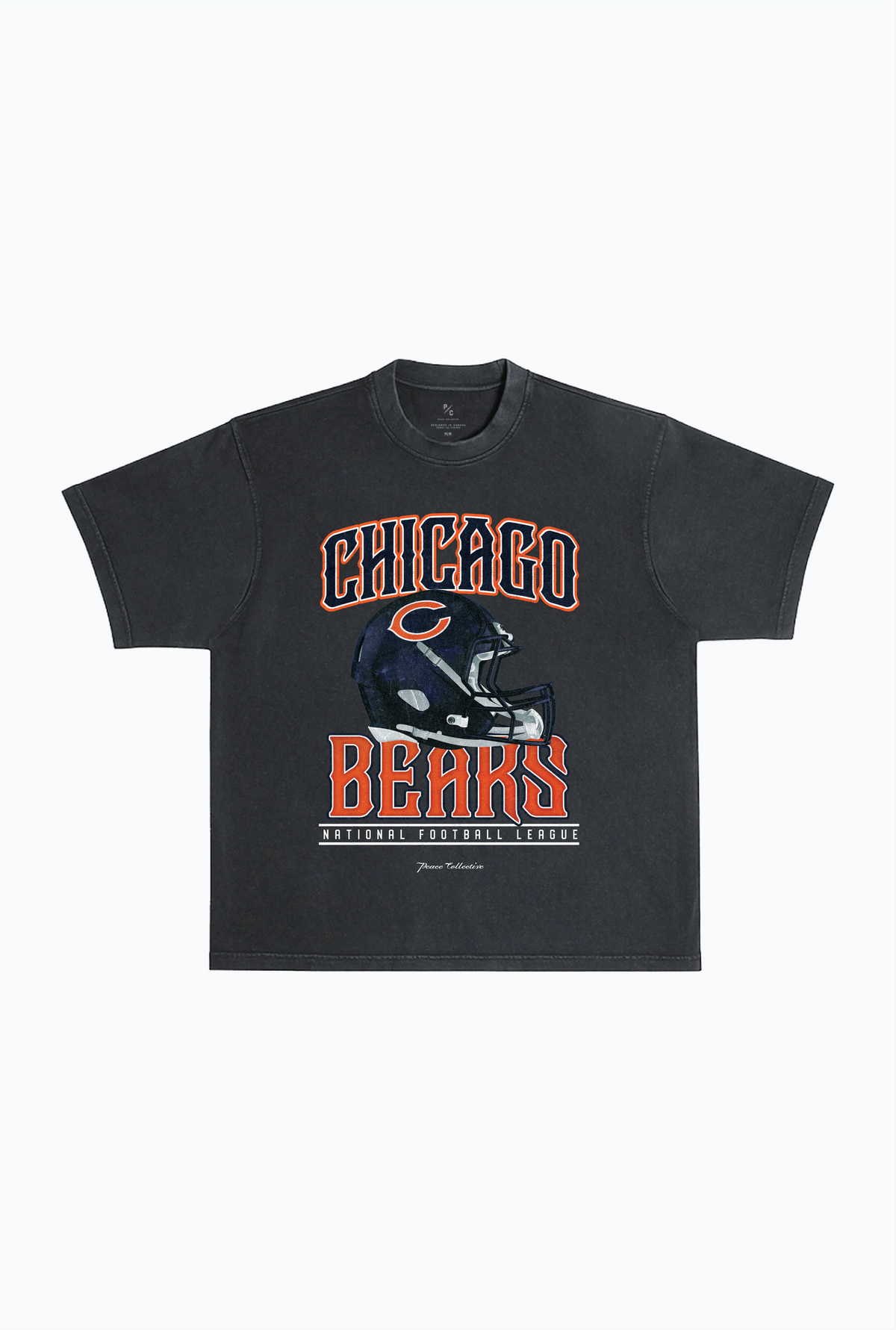 Chicago Bears Helmet Garment Dyed Heavyweight T-Shirt - Black