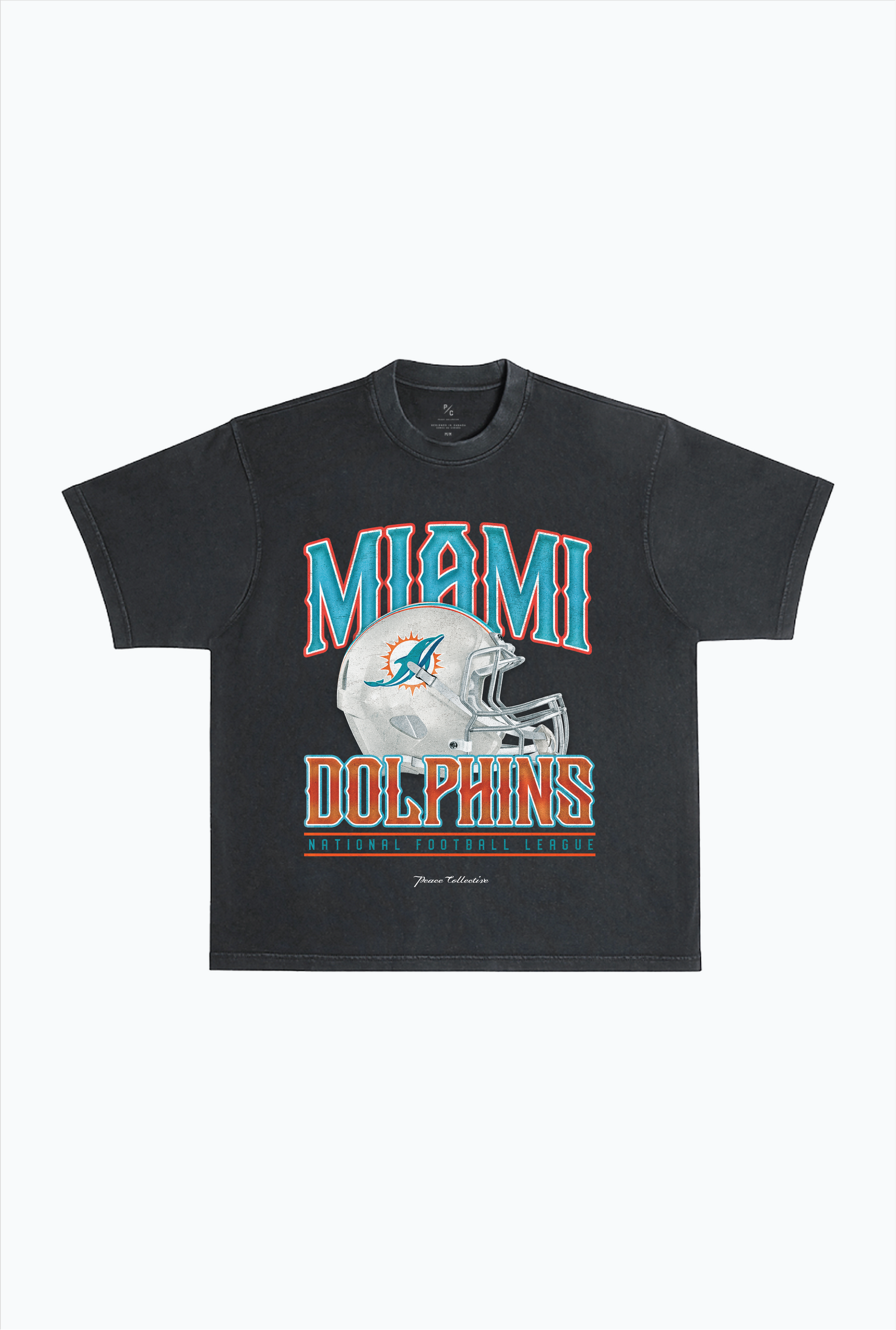 Miami Dolphins Helmet Garment Dyed Heavyweight T-Shirt - Black