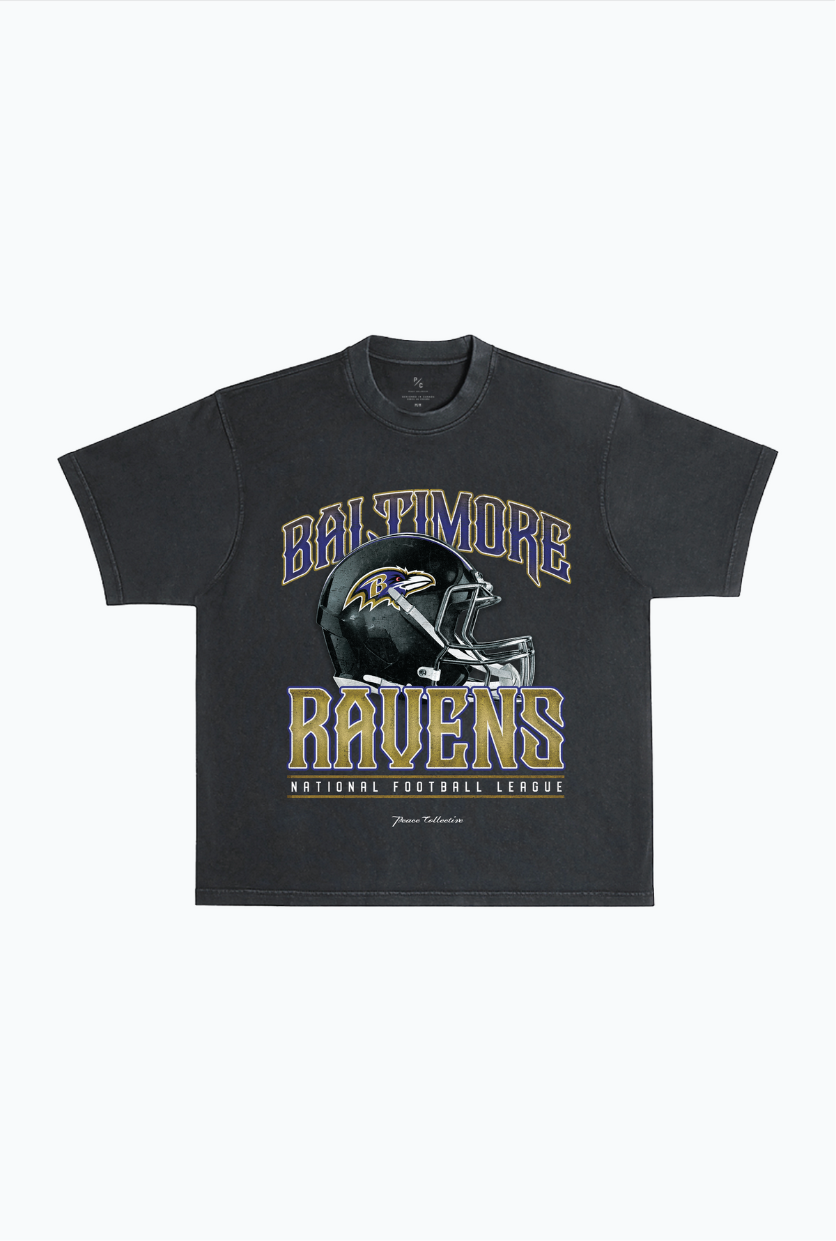 Baltimore Ravens Helmet Garment Dyed Heavyweight T-Shirt - Black