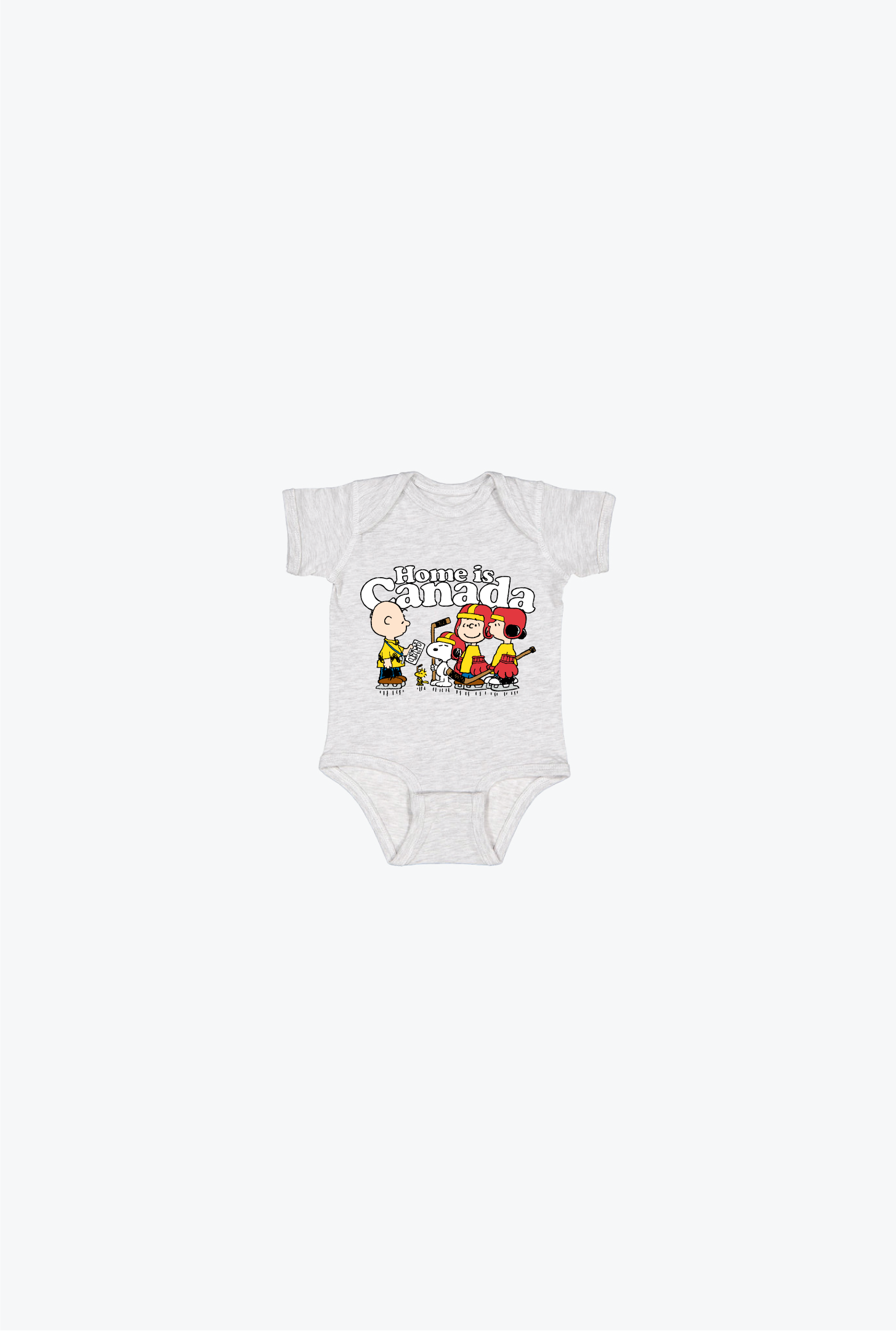 P/C x Peanuts Home is Canada Hockey Onesie - Ash