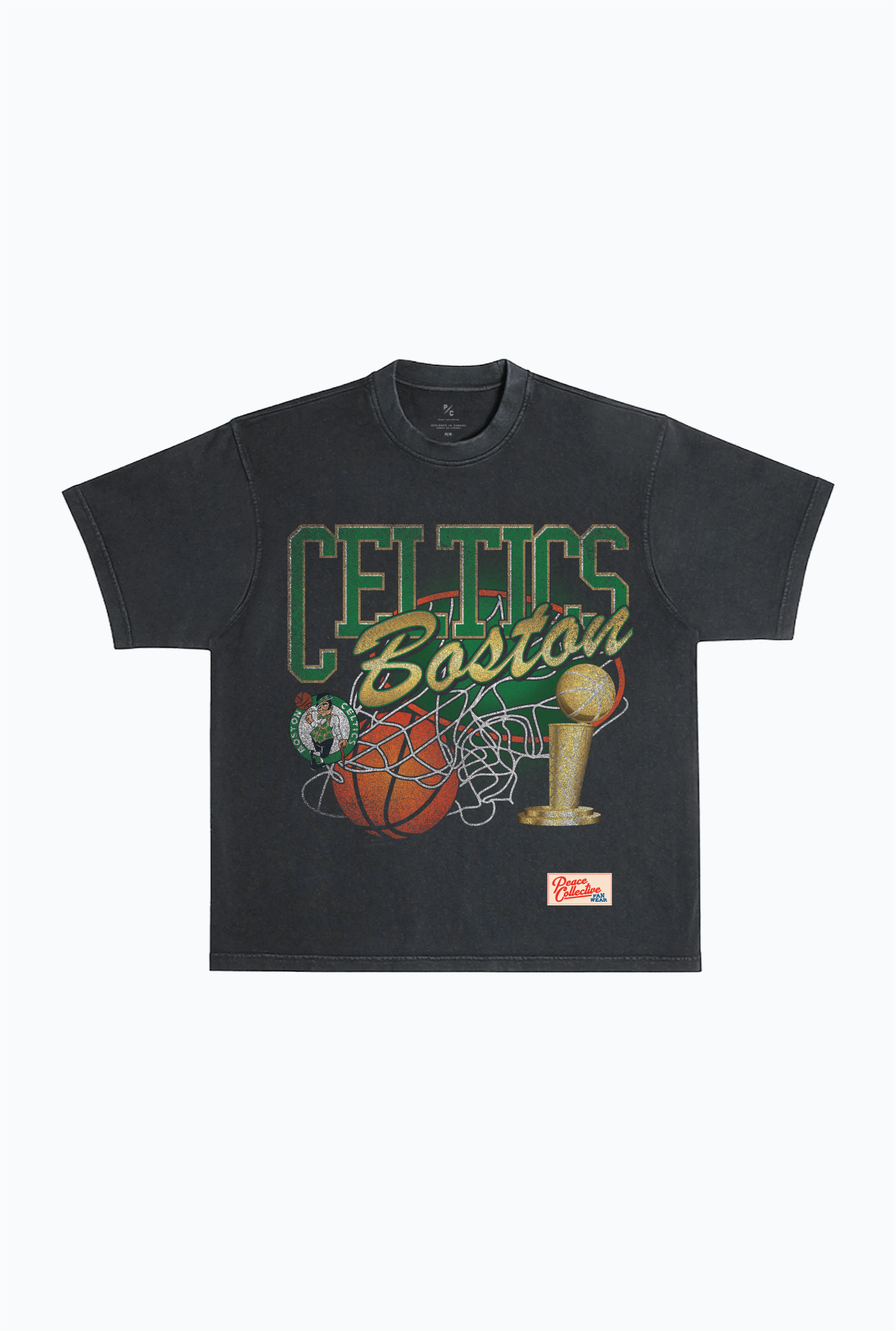 Boston Celtics Swish Schweres, stückgefärbtes T-Shirt – Schwarz