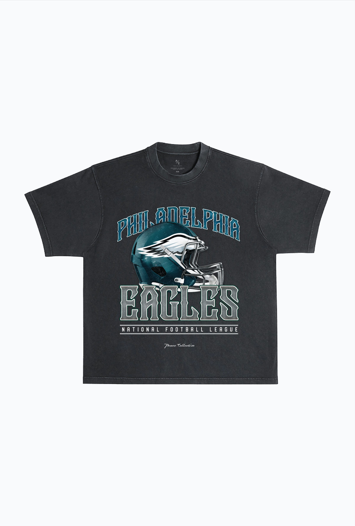 Philadelphia Eagles Helmet Garment Dyed Heavyweight T-Shirt - Black