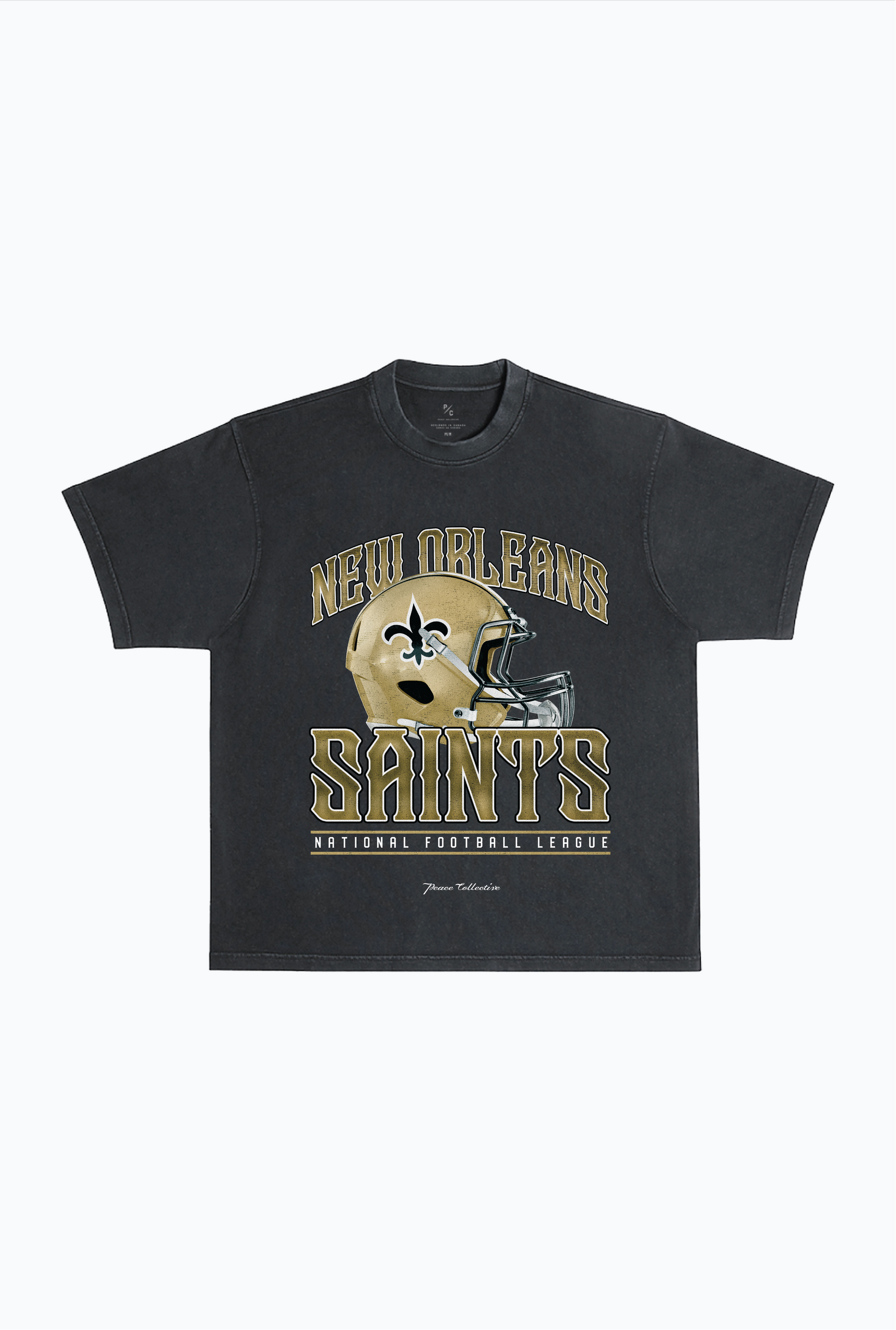 New Orleans Saints Helmet Garment Dyed Heavyweight T-Shirt - Black