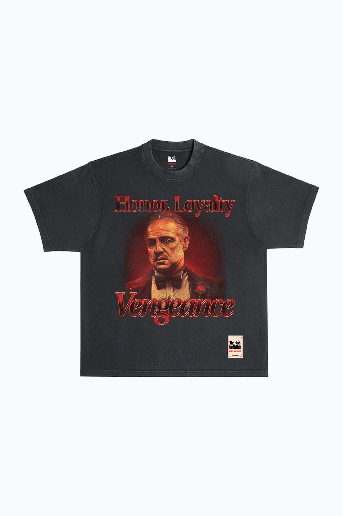 P/C x The Godfather Vengeance Schweres, stückgefärbtes T-Shirt – Schwarz