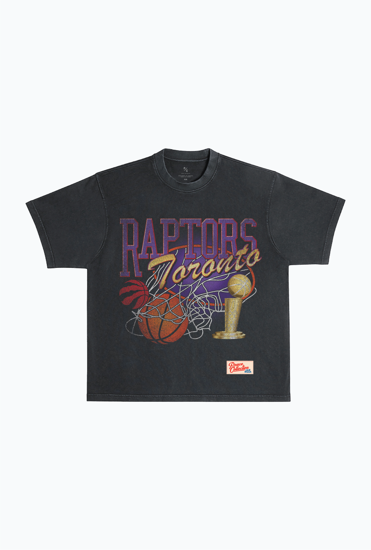 Schweres, stückgefärbtes Swish-T-Shirt der Toronto Raptors – Schwarz