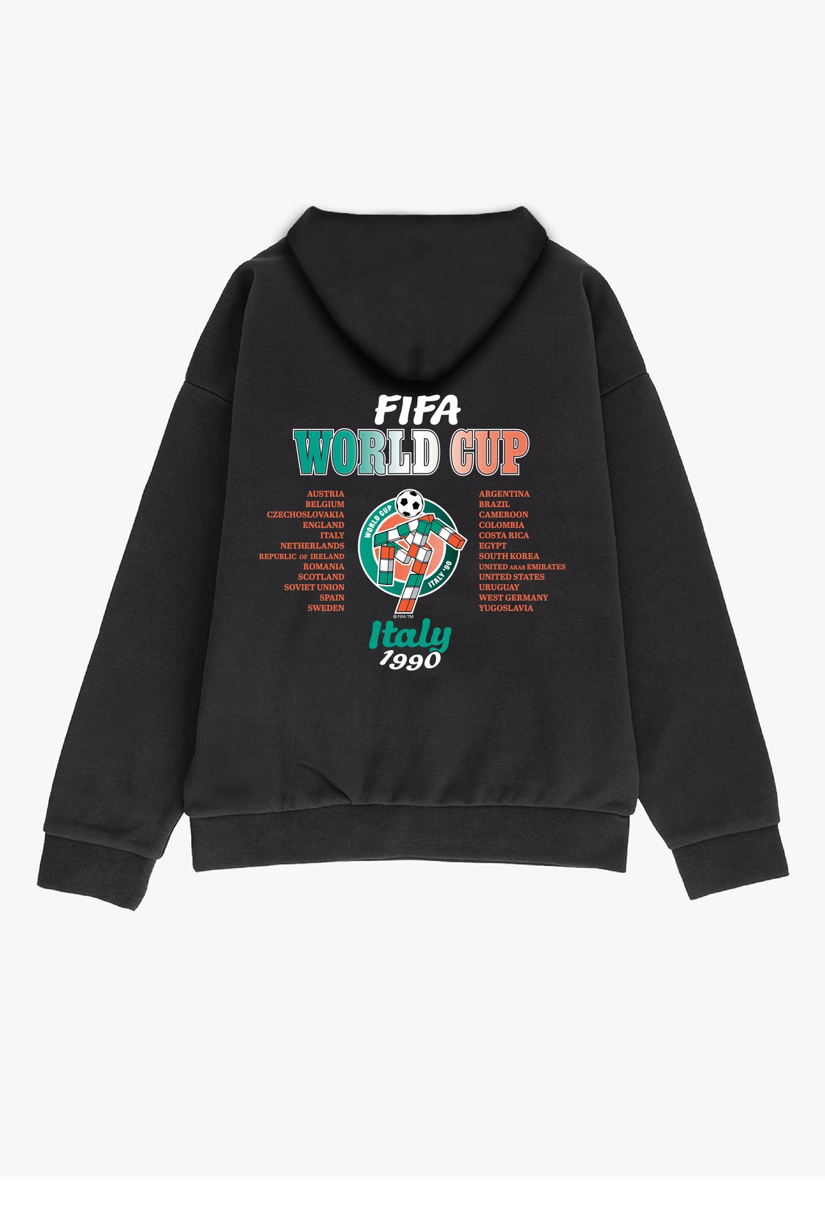 Sweat à capuche épais Coupe du Monde FIFA Italie 90 - Noir