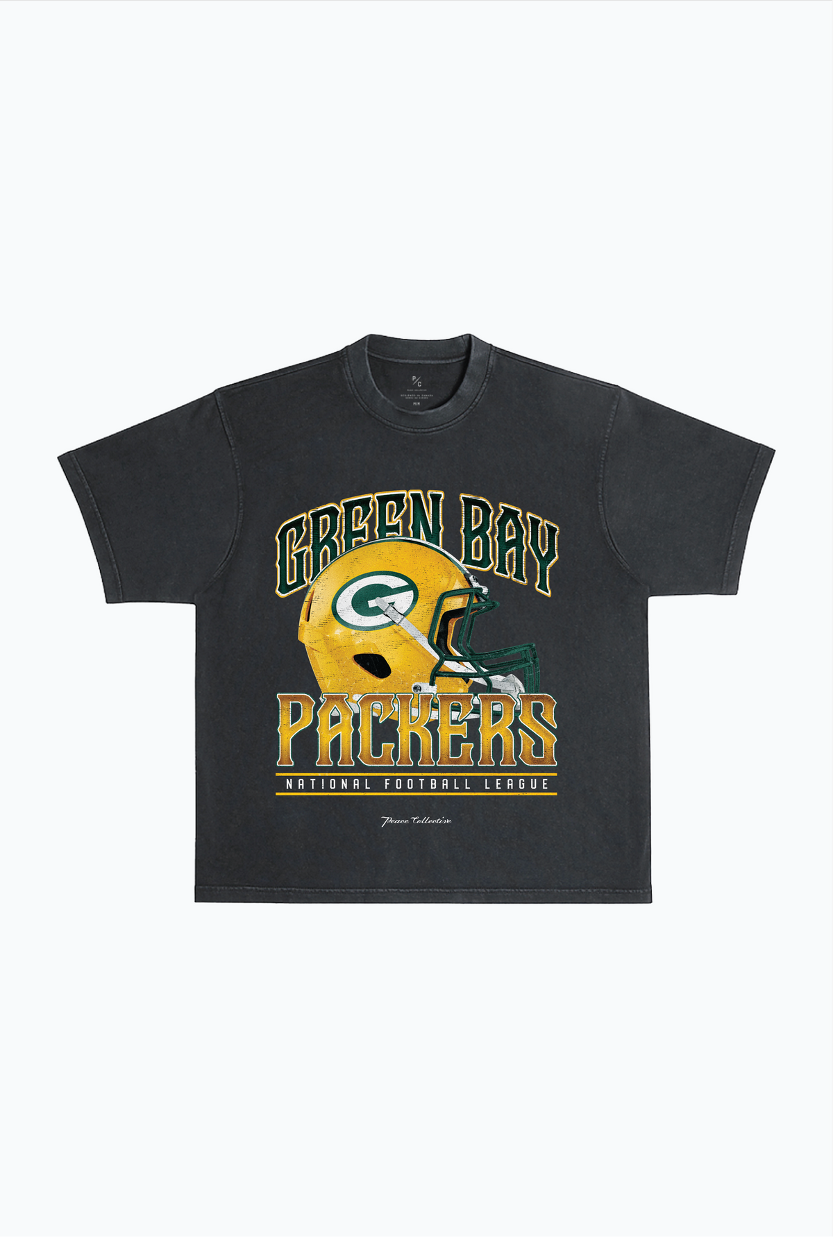 Green Bay Packers Helmet Garment Dyed Heavyweight T-Shirt - Black