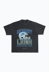 T-shirt lourd teint en pièce avec casque des Lions de Détroit - Noir