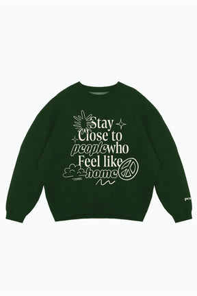 Stay Close to People Who Feel Like Home Knit Sweater - Forest Green