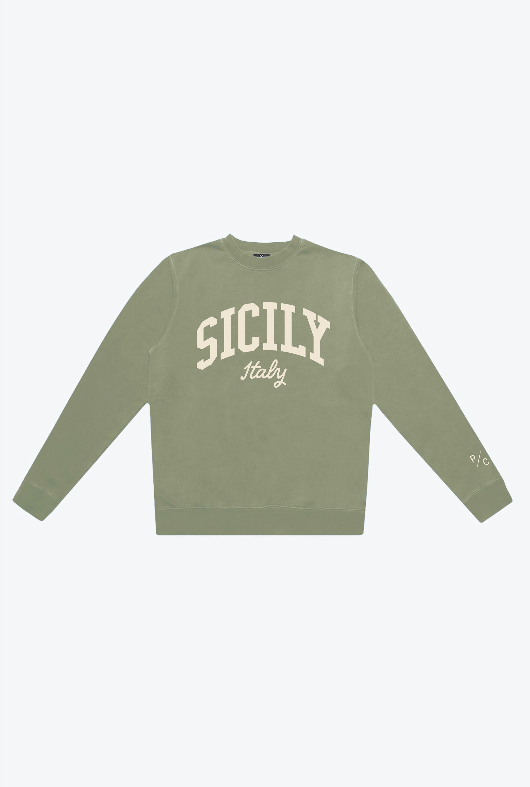 Sicily Tourist Pigment Dye Crewneck - Sage Green