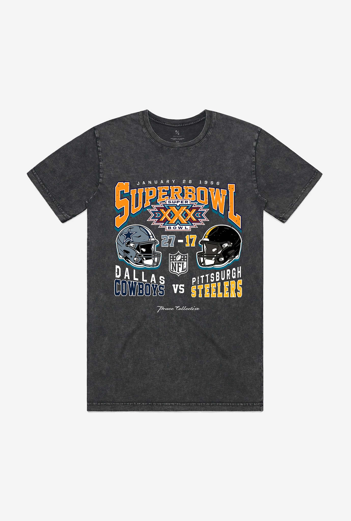 Super Bowl XXX: Dallas Cowboys vs Pittsburgh Steelers Garment Dyed Heavyweight T-Shirt - Black