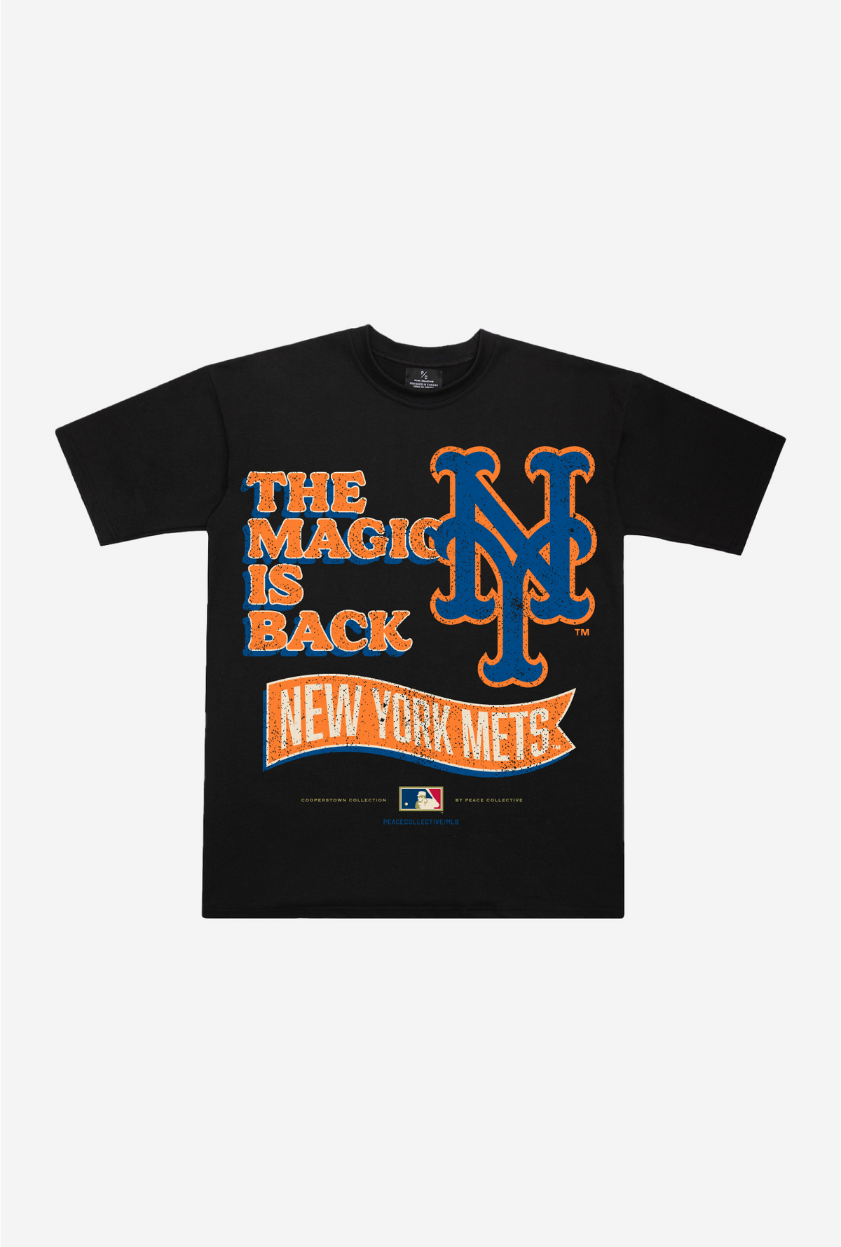 Premium-T-Shirt mit New York Mets-Slogan aus der Cooperstown-Kollektion – Schwarz